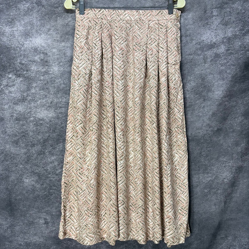 Pendleton Pleated Midi Skirt Sz 8 Basketweave Geometric Print Brown Cottagecore